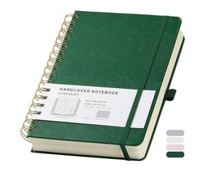 HOMEMARS Cuaderno A5, Blancas, carpeta de anillas A5, bloc de notas, Sketchbook a5, cuaderno de espiral, 300 páginas, 100 g/m², 14,8 cm x 21 cm, Verde, Cubierta de Cuero, Trabajo y Oficina.