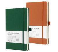 HOMEMARS Cuaderno A5, Cuadriculado,200 páginas, 100 g/m Diario, A5 Notebook, Journal, Papel grueso de primera calidad,Paquete de 2, Tapa Dura, Lazo Para Bolígrafo, Marrón Verde