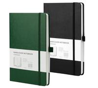 HOMEMARS Cuaderno A5, Rayado,200 páginas, 100 g/m Diario, A5 Notebook, Journal, Verde Negro, Papel grueso de primera calidad,Paquete de 2, Cuero, Tapa Dura, Lazo Para Bolígrafo,Perfecto para oficina