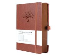 HOMEMARS Diario, Journal, Diario Personal, Journal Diary, Libreta, Libreta A5, Notebook, Cuaderno A5, Marrón, 320 Páginas Numeradas, 100 GSM, Diseño de árbol en relieve, Cuero Vegano