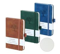 HOMEMARS libretas A6, juego de cuadernos de 3 piezas, Verde Marrón Azul, Cuaderno Punteado Bullet Journal, bloc de notas de 14,4 x 9,6 cm, cuaderno de bolsillo, diario de viaje, cuaderno de cuero