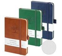 HOMEMARS libretas A6, Marrón Verde Azul, Notebook,Cuaderno Punteado Bullet Journal, cuaderno pequeño, bloc de notas de 14,4 cm x 9,6 cm, cuaderno de bolsillo, cuaderno de cuero,80GSM