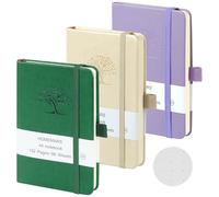 HOMEMARS libretas A6, Morado, Beige, Verde,juego de cuadernos de 3 piezas, Cuaderno Punteado Bullet Journal, cuaderno pequeño, bloc de notas de 14,4 cm x 9,6 cm, diario de viaje, cuaderno de cuero