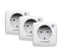 Homematic IP Smart Home 157337A0 - Juego de 3 enchufes de medición de conmutación, toma de corriente digital, control mediante aplicación, Alexa y Google Assistant, ahorro de energía