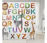 Homemissing ABC - Cortina de ducha para decoración de baño, diseño de alfabeto animal, elefante, cebra, jirafa, accesorios de baño, tela de poliéster impermeable para bañeras, 180 x 200 cm
