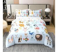 Homemissing ABC - Juego de ropa de cama para niños, tamaño Super King, funda de edredón educativa para niños, 26 letras, dibujos animados, animales, alfabeto inglés, 100 % algodón, suave, 3 piezas