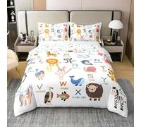 Homemissing ABC - Juego de ropa de cama para niños, tamaño Super King, funda de edredón educativa para niños, 26 letras, alfabeto inglés, dibujos animados, animales, 100% algodón, suave, 3 piezas