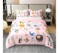 Homemissing ABC - Juego de ropa de cama para niños, tamaño Super King, funda de edredón educativa para niños, 26 letras, alfabeto inglés, dibujos animados, animales, 100% algodón, suave, 3 piezas