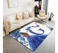 Homemissing Alfombra azul con flores de princesa para niños, niñas, adolescentes y adultos, 100 x 150 cm, alfombra decorativa con letra G, alfombra de suelo para interiores, con monograma