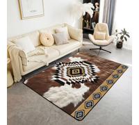 Homemissing Alfombra bohemia nativa de 100 x 150 cm para dormitorio, con estampado de piel de vaca, alfombra suave antideslizante para decoración del suroeste, alfombra de interior para el hogar, el