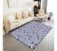 Homemissing Alfombra con diseño de mapache de dibujos animados, 100 x 150 cm, estampado de estrellas, para sala de estar, para niños, niñas, dormitorio, decoración de huellas de patas con respaldo