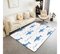 Homemissing Alfombra con diseño de tiburón, 100 x 150 cm, poliéster, diseño de animales del océano, para sala de estar, dormitorio, decoración azul y blanca, alfombra para interiores, suave