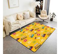 Homemissing Alfombra con diseño de tren de dibujos animados, 150 x 200 cm, para coche, sala de estar, para niños, niñas, dormitorio, bonita alfombra de decoración de tren amarilla con respaldo