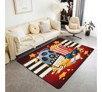 Homemissing Alfombra de 100 x 150 cm con temática de película para sala de estar para niños y niñas, decoración retro de máquina de palomitas de maíz con respaldo antideslizante, estilo vintage grunge