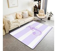 Homemissing Alfombra de área con estampado de letras J con purpurina de rayas de 100 x 150 cm, alfombra de lazo morado para dormitorio, diseño de monograma inicial, alfombra decorativa con respaldo