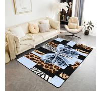 Homemissing Alfombra de área con lazo azul de 100 x 150 cm, con estampado de leopardo, para sala de estar, para niños, niñas, dormitorio, decoración de guepardo, alfombra con respaldo antideslizante