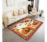 Homemissing Alfombra de área de fantasma de dibujos animados de 150 x 200 cm para dormitorio, alfombra de calabaza gótica, suave, antideslizante, decoración de Halloween, alfombra de Acción de Gracias