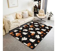 Homemissing Alfombra de área de Halloween de 100 x 150 cm para dormitorio, calabaza, farol, sala de estar, alfombra suave, antideslizante, bonita decoración de fantasma, alfombra de interior para el