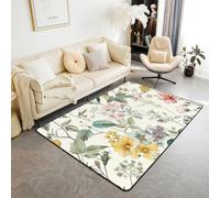Homemissing Alfombra de área floral de 100 x 150 cm para dormitorio, alfombra floral vintage para sala de estar, suave, antideslizante, decoración de flores de amapola, alfombra de interior para el