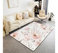 Homemissing Alfombra de área floral de 150 x 200 cm para dormitorio, sala de estar, alfombra suave para decoración de jardín, bonita alfombra para interiores, color rosa hibisco para el hogar, el