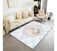 Homemissing Alfombra de área Happy Easter de 150 x 200 cm para dormitorio, diseño de conejo, suave, antideslizante, a cuadros, decoración de huevos de Pascua, tapete de piso interior para el hogar, el