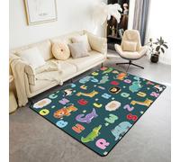 Homemissing Alfombra de área para guardería de animales de 150 x 200 cm, alfabeto, sala de estar, dormitorio, decoración de aprendizaje ABC, alfombra con respaldo antideslizante, alfombra de suelo de