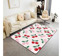 Homemissing Alfombra de área para niños, 150 x 200 cm, diseño de cerezas rojas de dibujos animados, alfombra para sala de estar, dormitorio, decoración de frutas de dibujos animados kawaii, alfombra