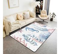 Homemissing Alfombra de caballito de mar de poliéster de 150 x 200 cm, diseño de conchas marinas, para dormitorio, decoración de coral subacuático, alfombra de follaje oceánico, alfombra para