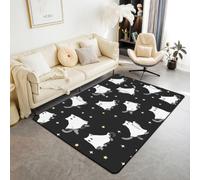 Homemissing Alfombra de Halloween de 100 x 150 cm para dormitorio, lindo fantasma, sala de estar, alfombra suave antideslizante para decoración de gatos kawaii, feliz, Halloween, tapete de piso para