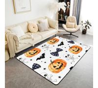 Homemissing Alfombra de Halloween de 150 x 200 cm, con temática de terror, alfombra para sala de estar para niños y niñas, diseño de calavera, fantasma, alfombra decorativa con respaldo antideslizante