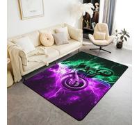 Homemissing Alfombra de motocross para sala de estar para niños y niñas, 150 x 200 cm, alfombra de decoración de motocross, alfombra de suelo para interiores, diseño de rayo morado y verde