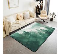 Homemissing Alfombra de pinos verdes de 150 x 200 cm, diseño de las partes del norte del mundo, coníferas, para sala de estar, dormitorio, decoración de paisaje natural, alfombra de bosque para