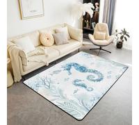 Homemissing Alfombra de poliéster con diseño de caballito de mar, 150 x 200 cm, para sala de estar, dormitorio, mar, decoración del mundo, vida marina, vida marina, vida marina, interior, estampado de