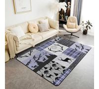Homemissing Alfombra de poliéster con diseño de ciervos y cazas, 100 x 150 cm, color morado, para sala de estar, dormitorio, cuernos, decoración interior, suave, antideslizante