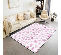 Homemissing Alfombra de poliéster con diseño de criaturas oceánicas, 100 x 150 cm, diseño de caballito de mar, conchas marinas, medusas, sala de estar, para dormitorio, verano, playa, decoración de