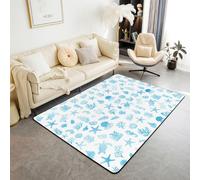Homemissing Alfombra de poliéster con diseño de criaturas oceánicas azules, 100 x 150 cm, diseño de caballito de mar, conchas marinas, medusas, sala de estar, para dormitorio, verano, playa