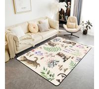 Homemissing Alfombra de poliéster con diseño de gato de 150 x 200 cm, diseño de hojas florales para sala de estar, para dormitorio, decoración de gatitos kawaii, alfombra con patrón botánico de hojas