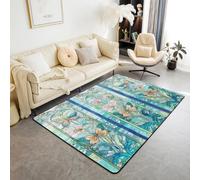 Homemissing Alfombra de poliéster con diseño de mariposas, 150 x 200 cm, para sala de estar, dormitorio, decoración floral, granja, jardín, interior, alfombra de suelo, azul, verde, suave