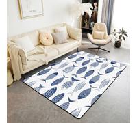 Homemissing Alfombra de poliéster con diseño de peces, 100 x 150 cm, para sala de estar, dormitorio, decoración del mundo subacuático, abstracta, bohemio, para interiores, suave, antideslizante