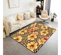 Homemissing Alfombra de poliéster con estampado de leopardo, 100 x 150 cm, diseño de guepardo, para sala de estar, dormitorio, decoración floral, alfombra para interiores, color amarillo, rojo, suave