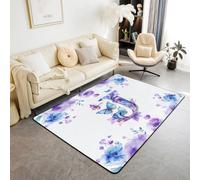 Homemissing Alfombra de salón con diseño de mariposas para niños y niñas, 100 x 150 cm, alfombra decorativa con monograma, alfombra personalizada con letra J para interiores, estampado floral