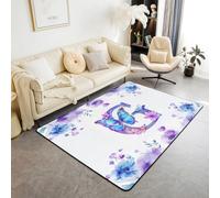 Homemissing Alfombra de salón con diseño de mariposas para niños y niñas, 150 x 200 cm, alfombra decorativa con monograma, alfombra personalizada con letra G para interiores, estampado floral
