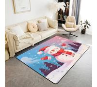 Homemissing Alfombra de salón con diseño de muñeco de nieve para dormitorio, 150 x 200 cm, alfombra de decoración de Feliz Navidad para niños, niñas, adolescentes, invierno, copo de nieve, bosque
