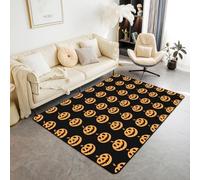 Homemissing Alfombra de salón con temática de Halloween para dormitorio, 100 x 150 cm, bonita alfombra de decoración de calabaza para niños y niñas, diseño kawaii negro y naranja, decoración de