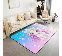 Homemissing Alfombra de unicornio rosa para sala de estar para dormitorio, 150 x 200 cm, diseño de dibujos animados de flores de cerezo, unicornio, alfombra decorativa para princesas y niñas, galaxia