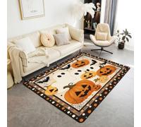 Homemissing Alfombra gótica de calabaza, 150 x 200 cm, poliéster, dibujos animados, fantasma, sala de estar, alfombra para dormitorio, decoración de Acción de Gracias, feliz, Halloween, tapete de piso