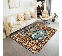 Homemissing Alfombra Happy Camping de 100 x 150 cm, diseño de leopardo, alfombra para sala de estar para niños y niñas, decoración de caricaturas, camping, coche, alfombra con respaldo antideslizante