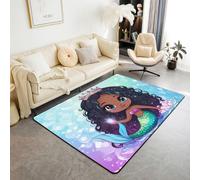 Homemissing Alfombra negra para sala de estar de 150 x 200 cm, alfombra afroamericana para niños y niñas, decoración de sirena con respaldo antideslizante, tapete de poliéster suave