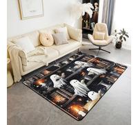 Homemissing Alfombra para sala de estar con diseño de fantasma, 100 x 150 cm, decoración temática de Halloween para niños y niñas, diseño de dibujos animados kawaii, vintage, con patrón de estantería