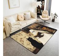 Homemissing Alfombra para sala de estar con diseño de fantasma, 100 x 150 cm, diseño de gato negro kawaii, decoración de animales, para niños y niñas, estantería con temática de Halloween, diseño de